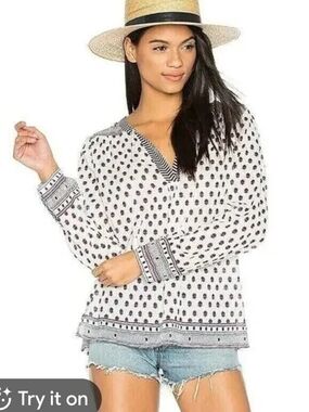 Soft Joie White and Black Printed V-Neck Tunic